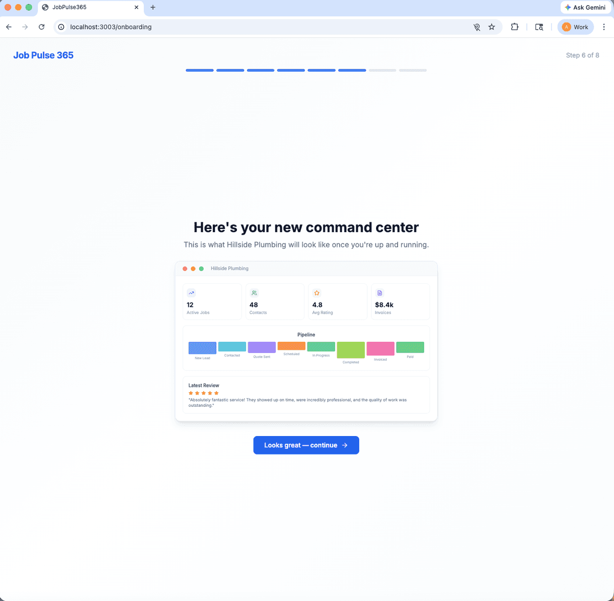 JobPulse365 onboarding complete: your command center is ready